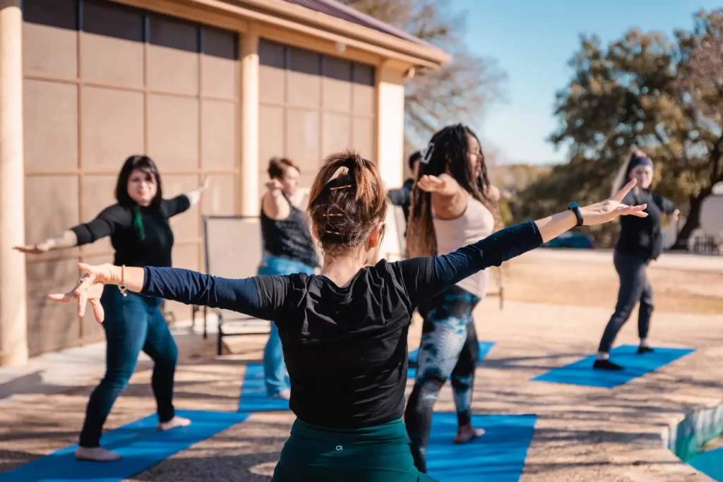 A group of women exercising.